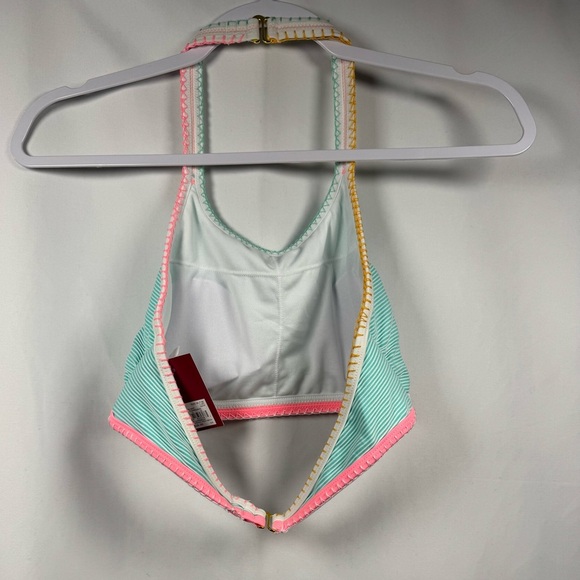 SO Pop Stitch Ribbed High Neck Bikini Swim Top Mint Juniors 7-9 M - Picture 2 of 9